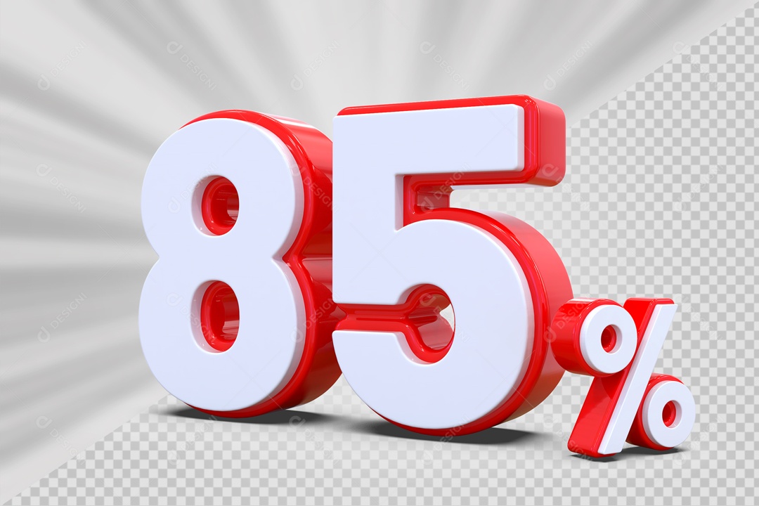 Número 3D 85% Vermelho e Branco Para Composição PSD