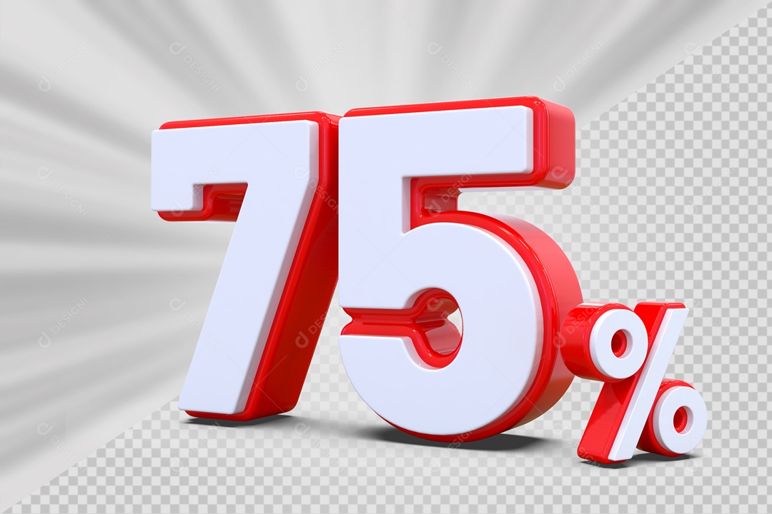 Número 3D 75% Vermelho e Branco Para Composição PSD