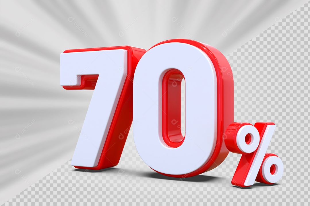 Número 3D 70% Vermelho e Branco Para Composição PSD