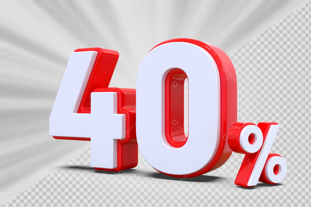 Número 3D 40% Vermelho e Branco Para Composição PSD