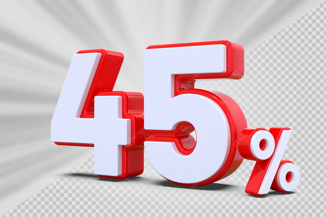 Número 3D 45% Vermelho e Branco Para Composição PSD