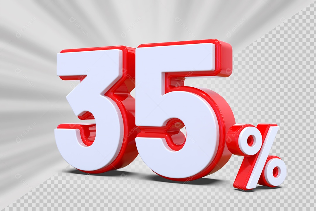 Número 3D 35% Vermelho e Branco Para Composição PSD