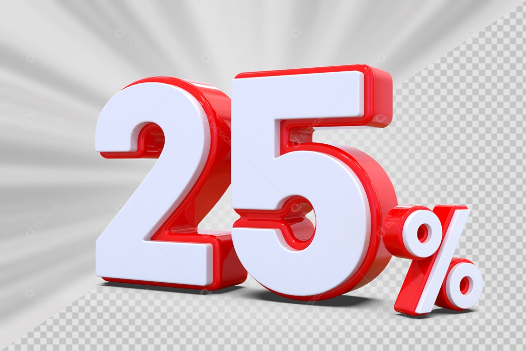 25% Red and White 3D Number For PSD Composition