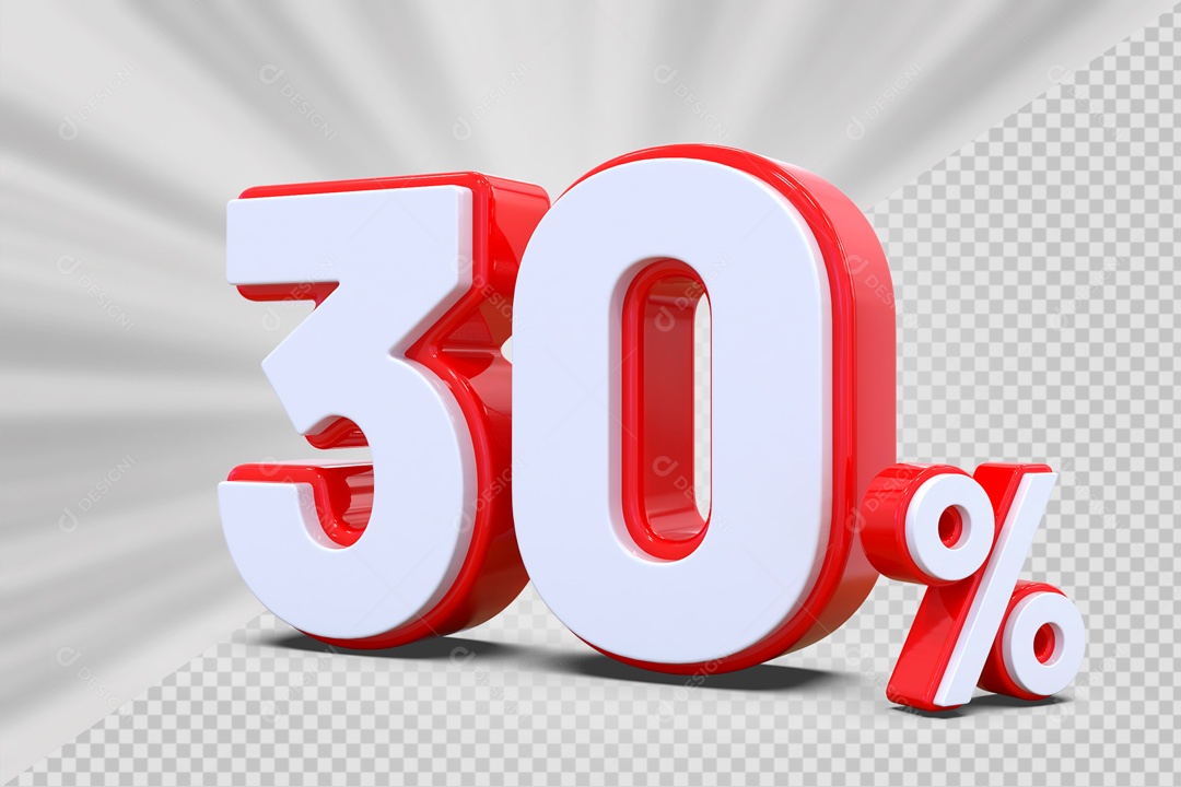 Número 3D 30% Vermelho e Branco Para Composição PSD