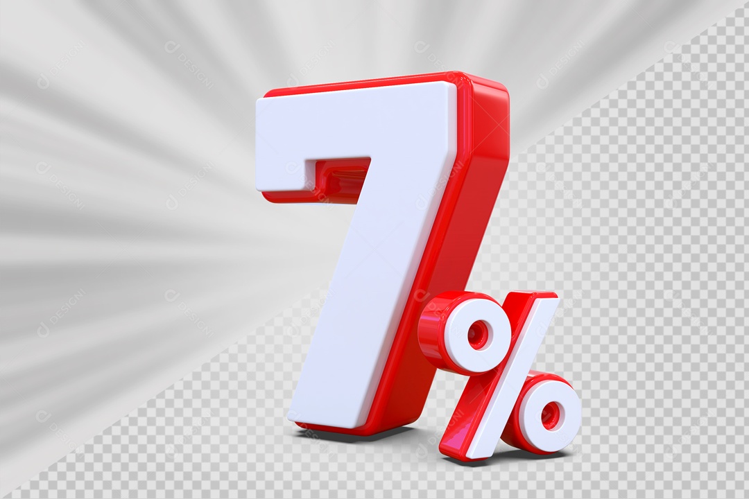 Número 3D 7% Vermelho e Branco Para Composição PSD