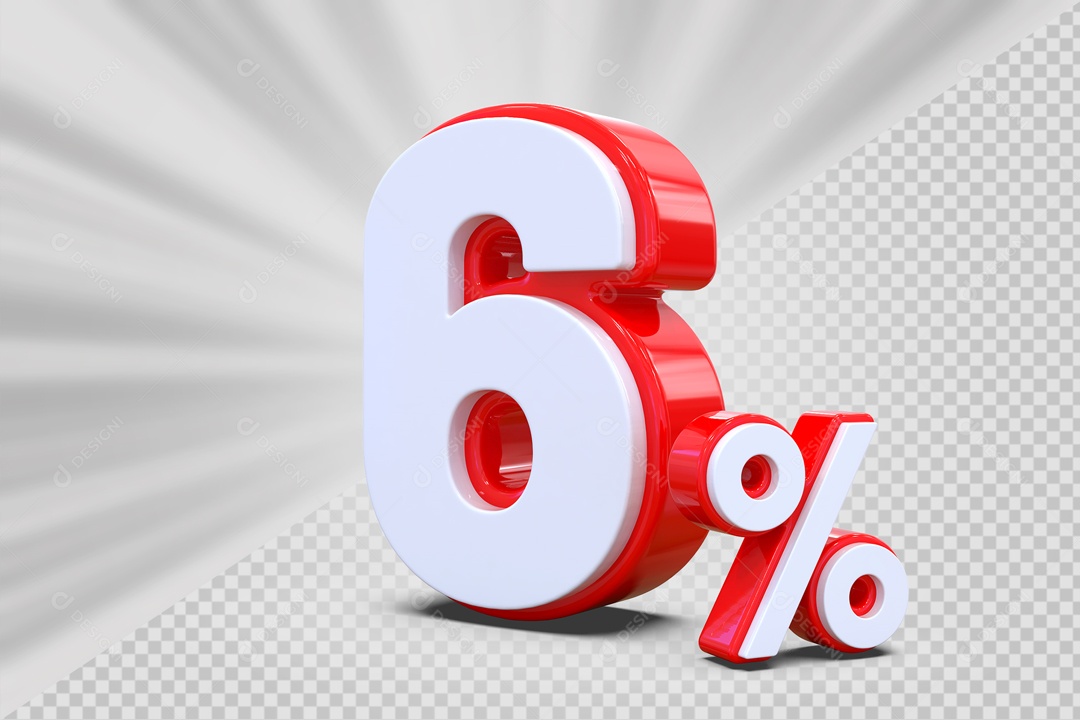 Número 3D 6% Vermelho e Branco Para Composição PSD
