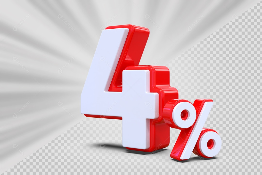 Número 3D 4% Vermelho e Branco Para Composição PSD