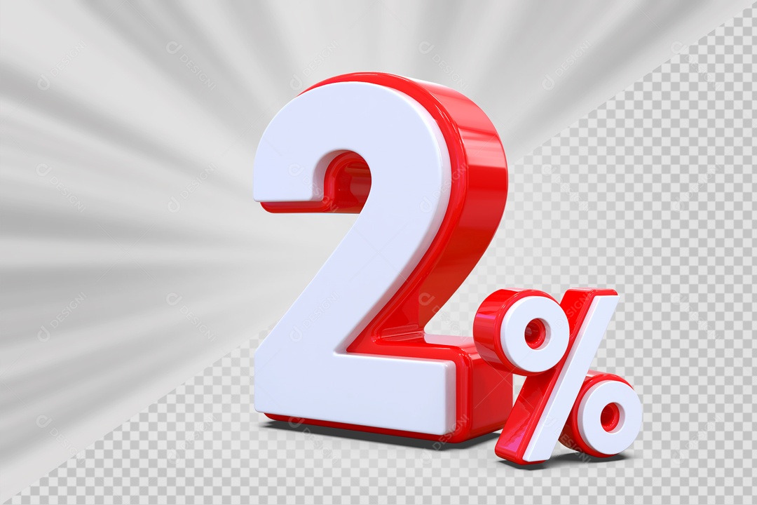 Número 3D 2% Vermelho e Branco Para Composição PSD