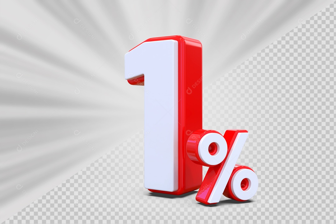 Número 3D 1% Vermelho e Branco Para Composição PSD