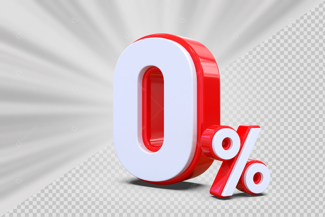 0% Red and White 3D Number For PSD Composition