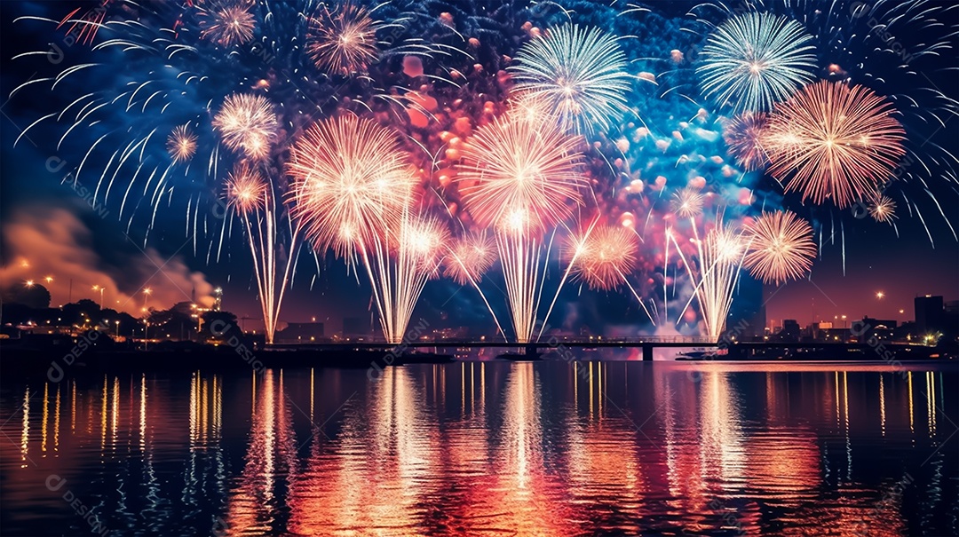 Cenário colorido de fogos de artificio