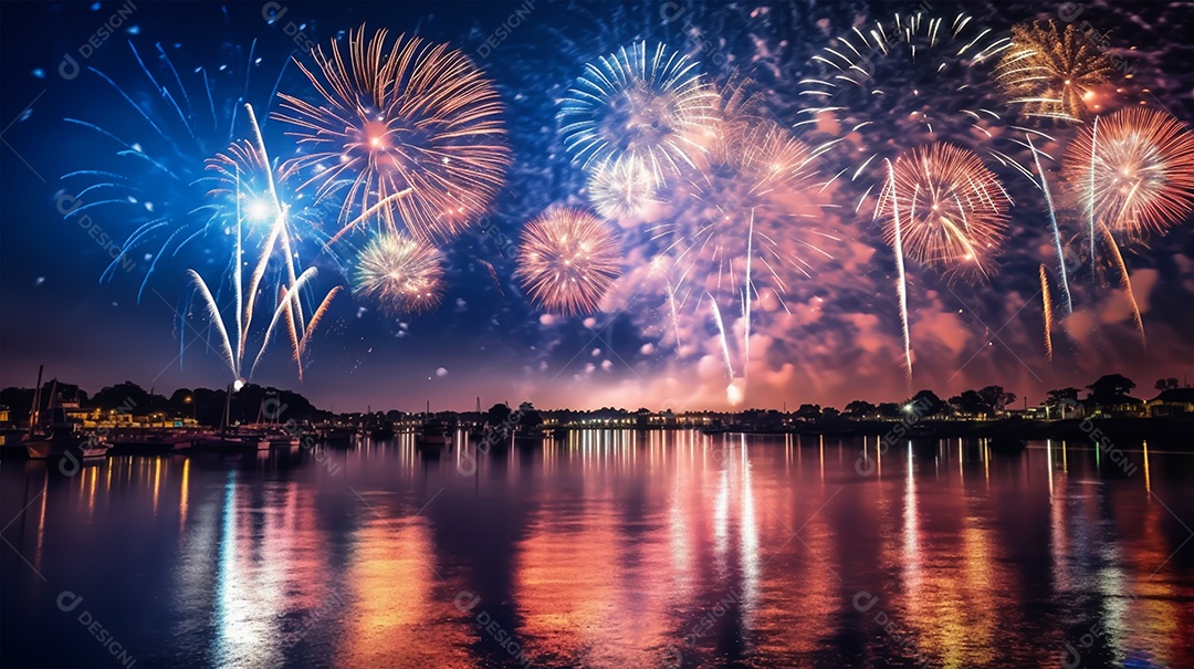 Fundo colorido de fogos de artifício para a virada de ano e o Natal