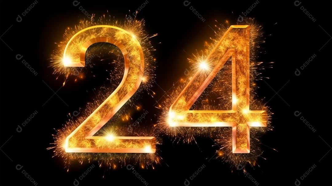 Número 24 com faíscas e fogos de artifício