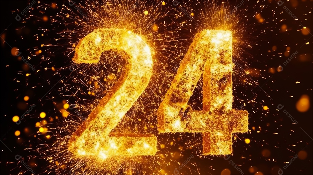 Número 24 com faíscas e fogos de artifício
