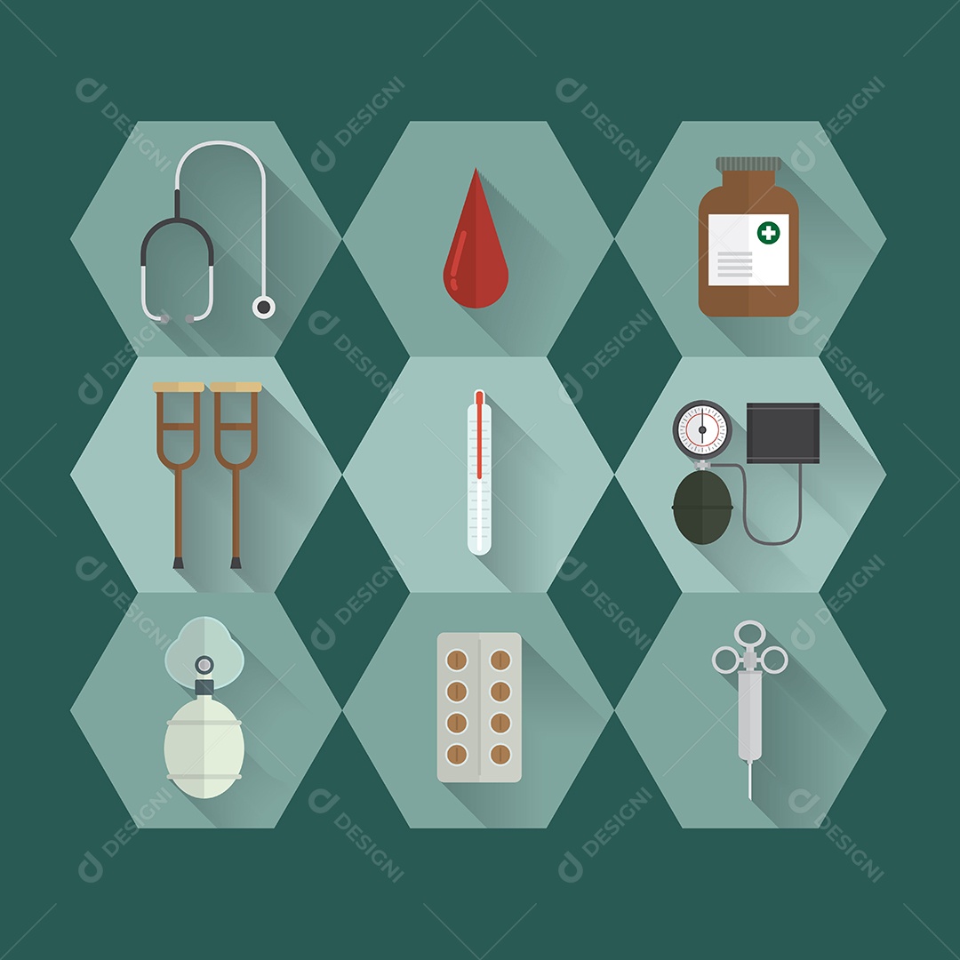 Conjunto de Ícones de Equipamentos Médicos Vetor EPS