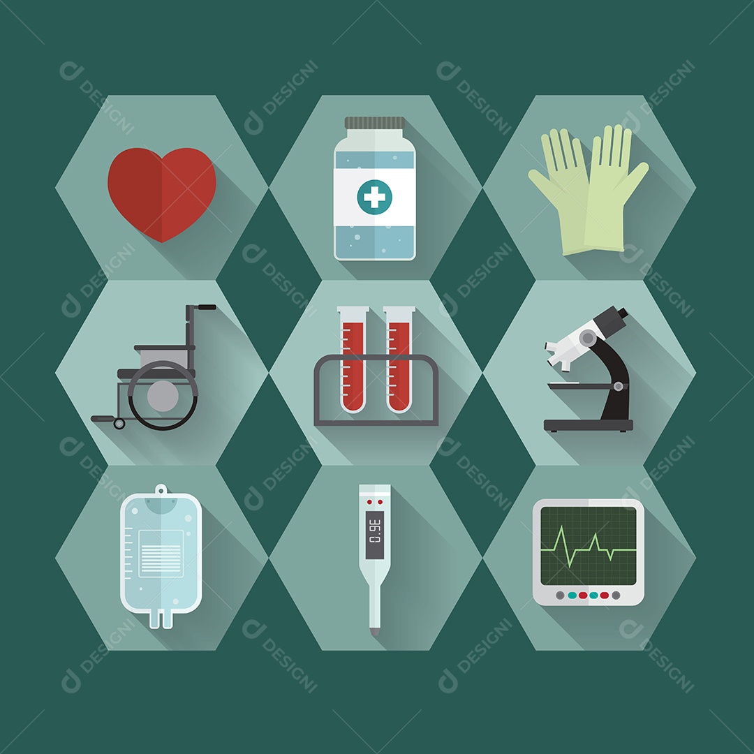 Conjunto de Ícones de Equipamentos Médicos Vetor EPS