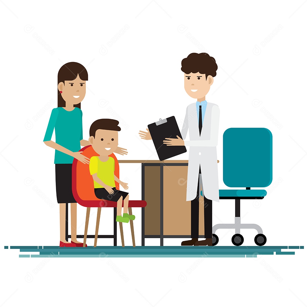 Equipe Médica Com Mãe e Filho no Quarto Ilustração Vetorial Vetor EPS