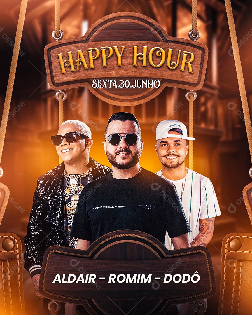 Flyer Happy Hour Cantores Aldair, Romim e Dodô Social Media PSD Editável