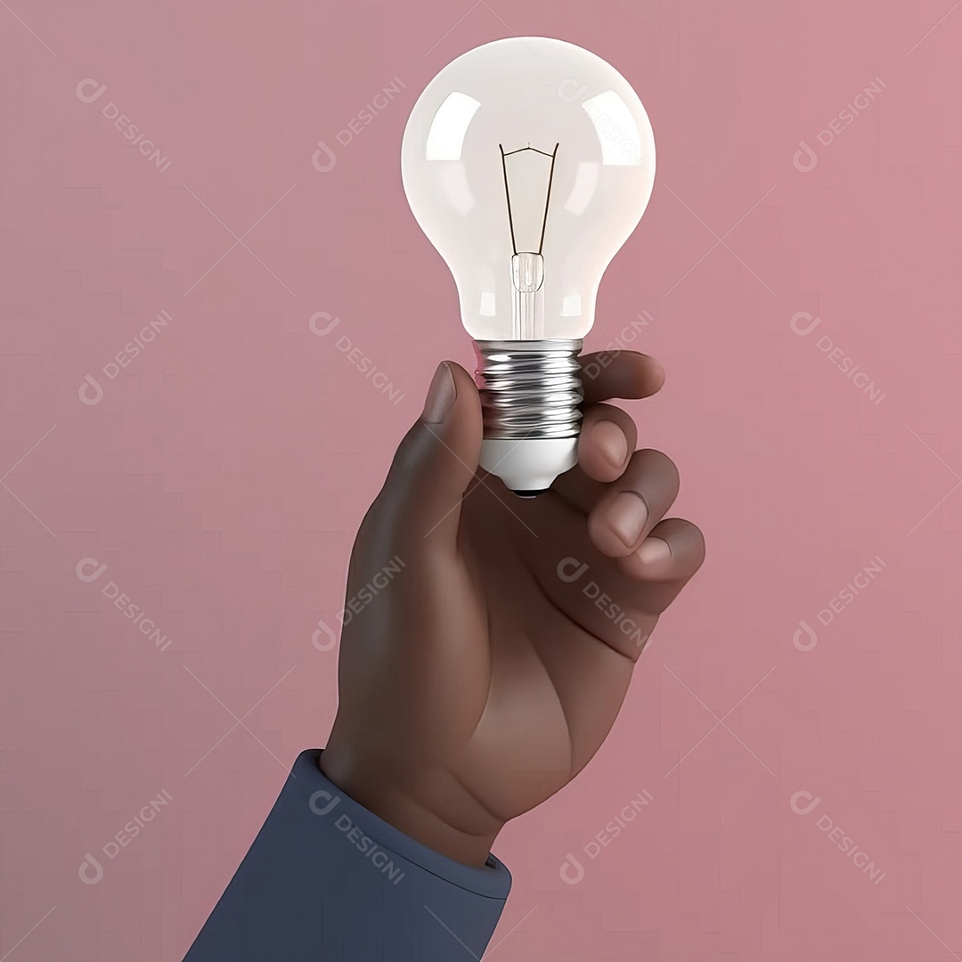 Objeto 3D mãos de pessoa segurando lâmpada.