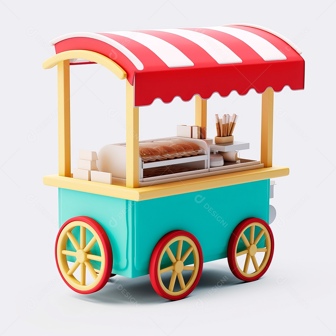 Objeto 3D de carrinho de pipoca.