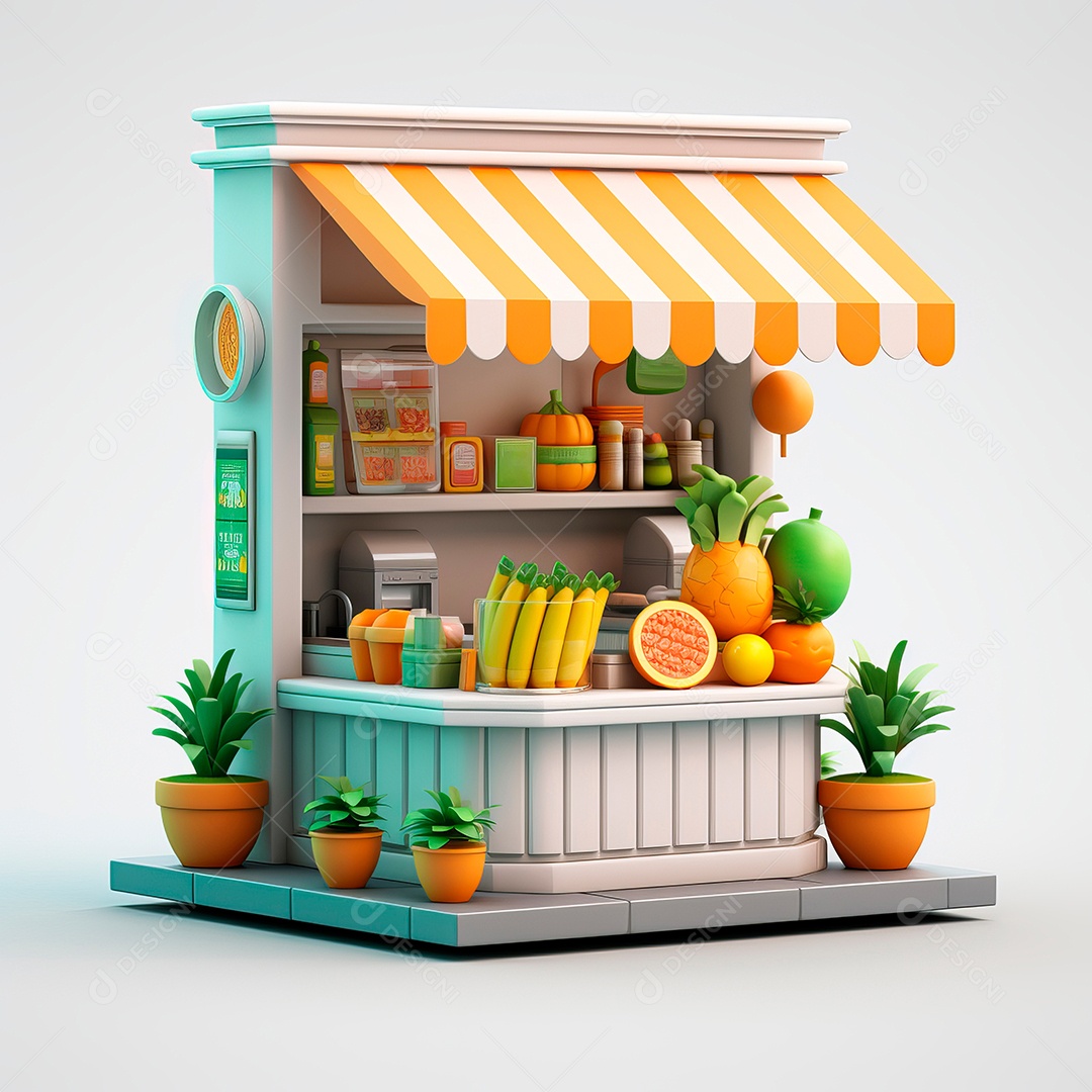 Objeto 3D de lojas de vendas de frutas.