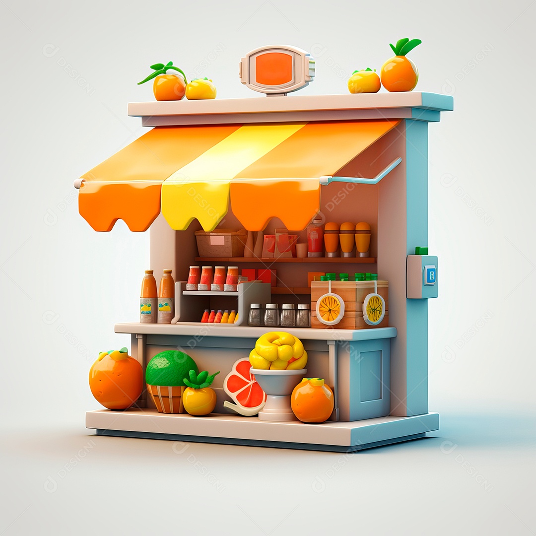 Objeto 3D de lojas de vendas de frutas.