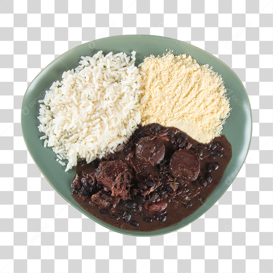 Prato de Comida com Arro Feijão e Farofa PNG Transparente