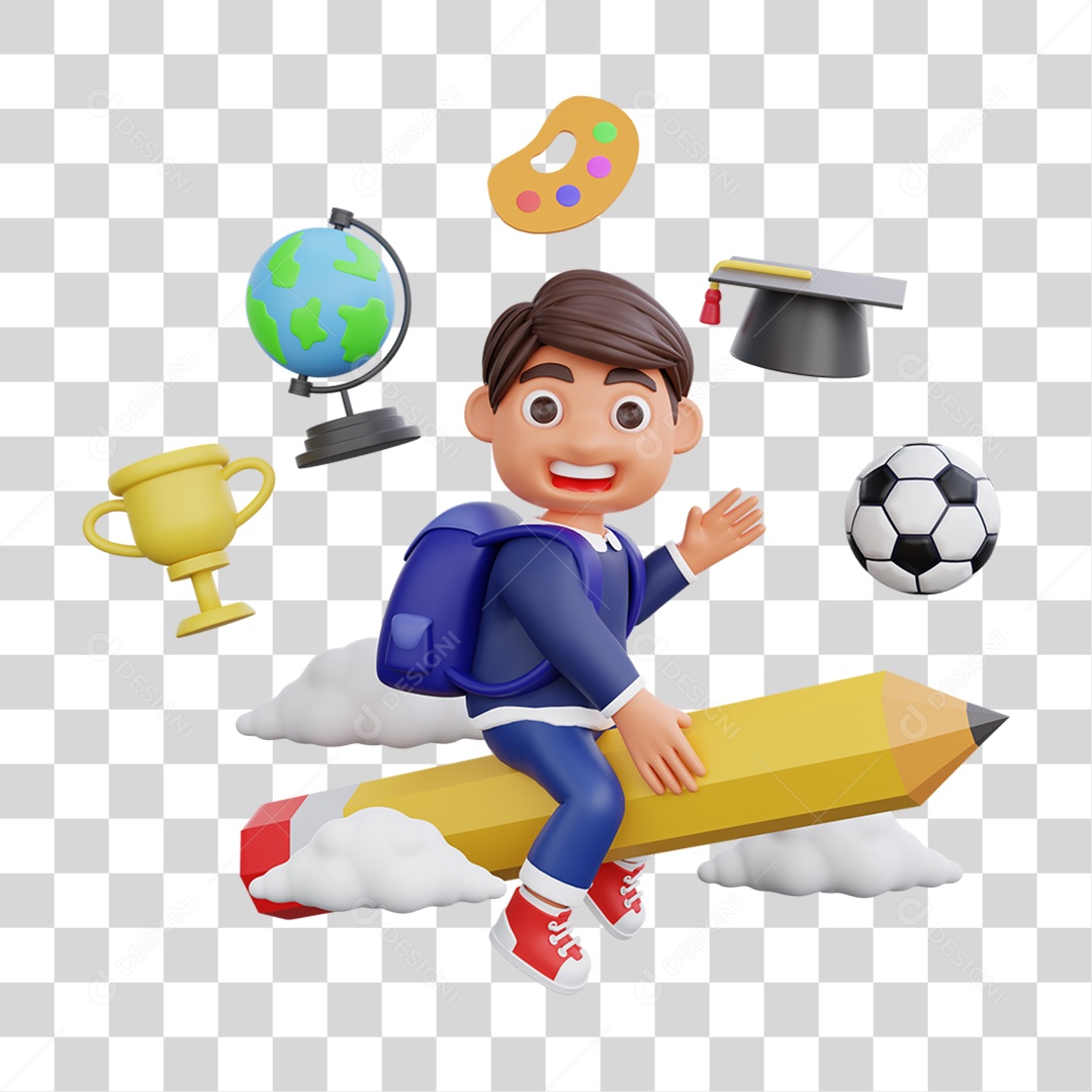 Elemento 3D Personagem da Voltando as Aulas para Composição PNG Transparente