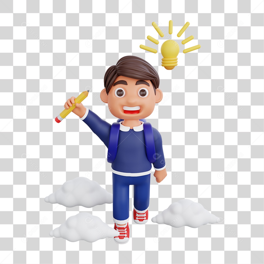 Elemento 3D Personagem da Voltando as Aulas para Composição PNG Transparente