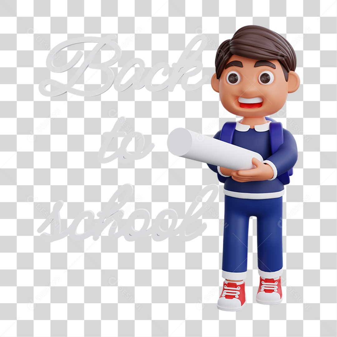 Elemento 3D Personagem da Voltando as Aulas para Composição PNG Transparente