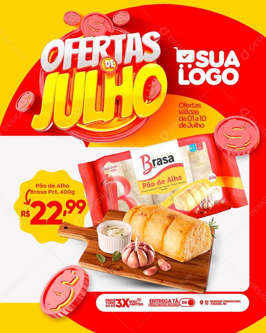 Social Media Feed Julho De Ofertas Pão De Alho PSD Editável