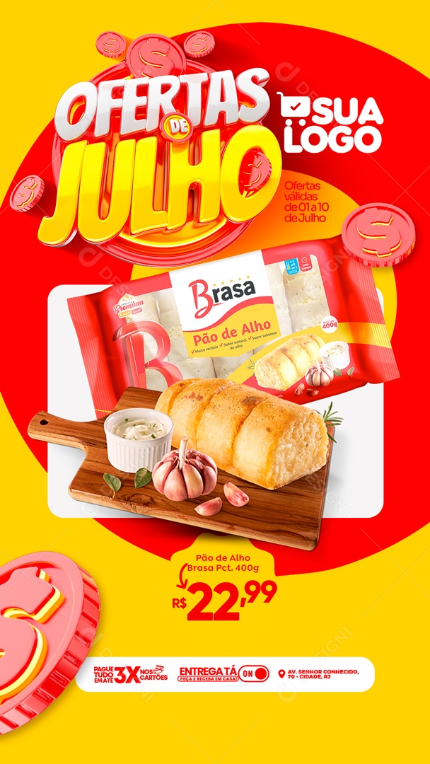 Social Media Story Julho De Ofertas Pão De Alho PSD Editável