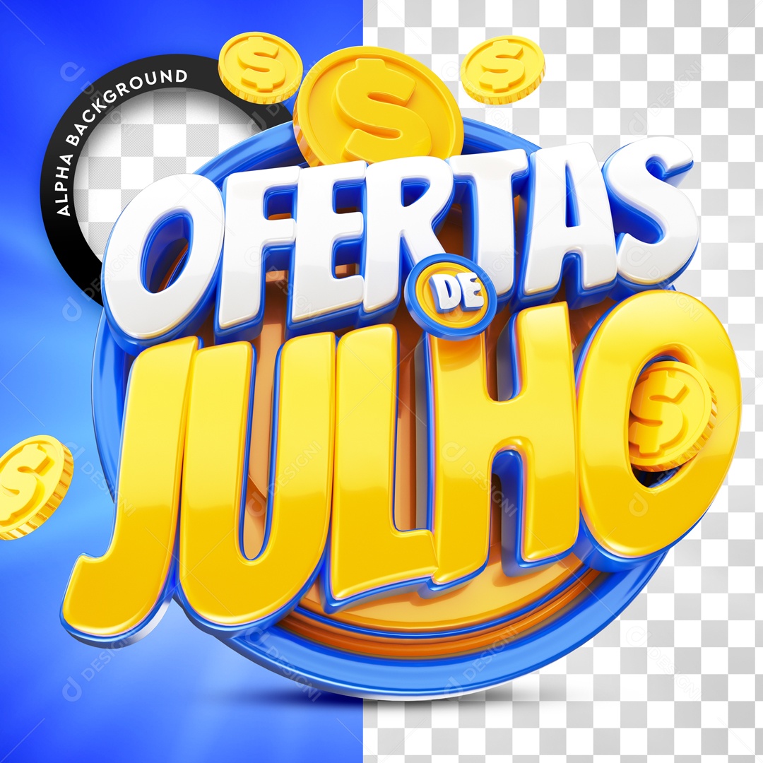 Feed Ofertas De Julho Selo 3D Azul Para Composição PSD