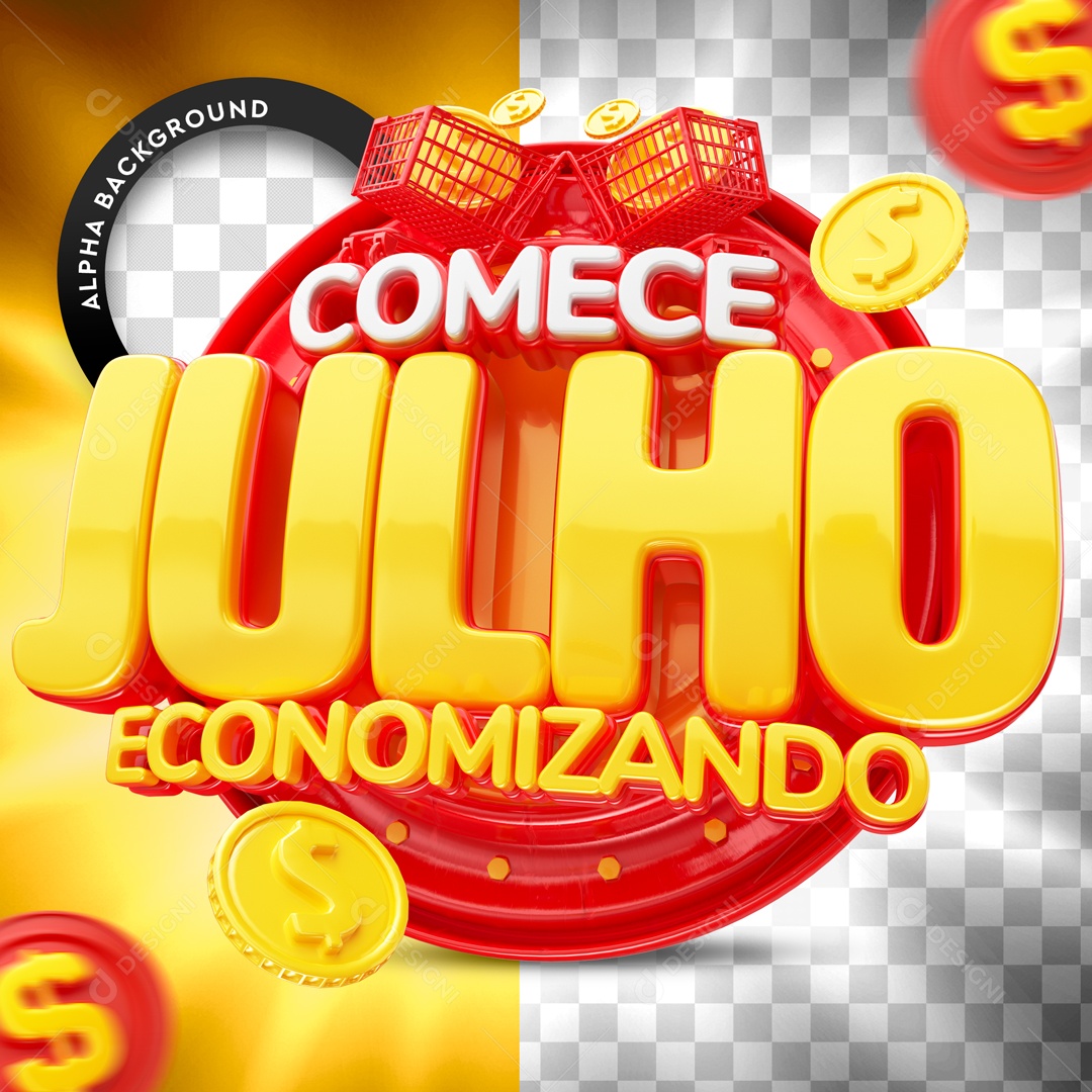 Feed Comece Julho Economizando Selo 3D Vermelho Para Composição PSD
