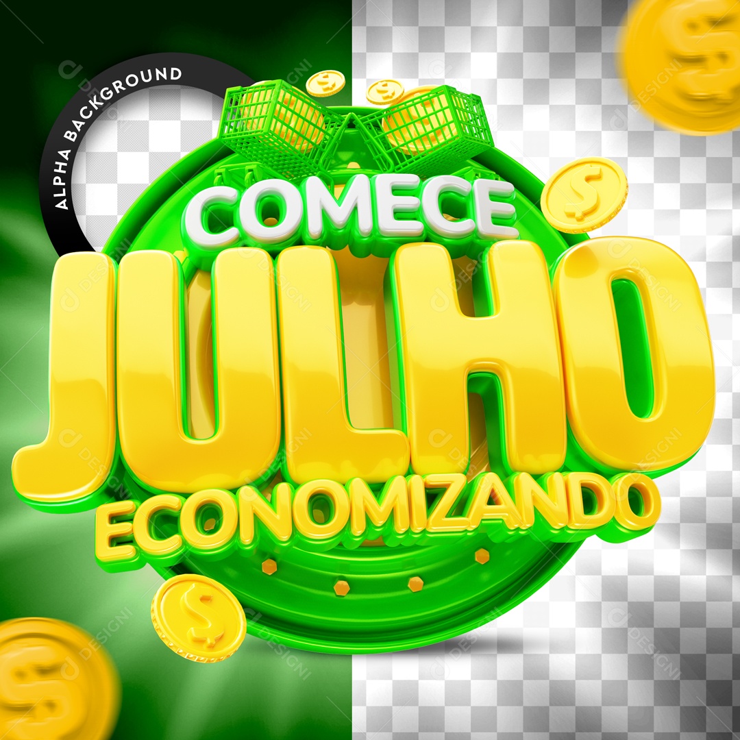 Selo 3D Feed Verde Comece Julho Economizando Para Composição PSD