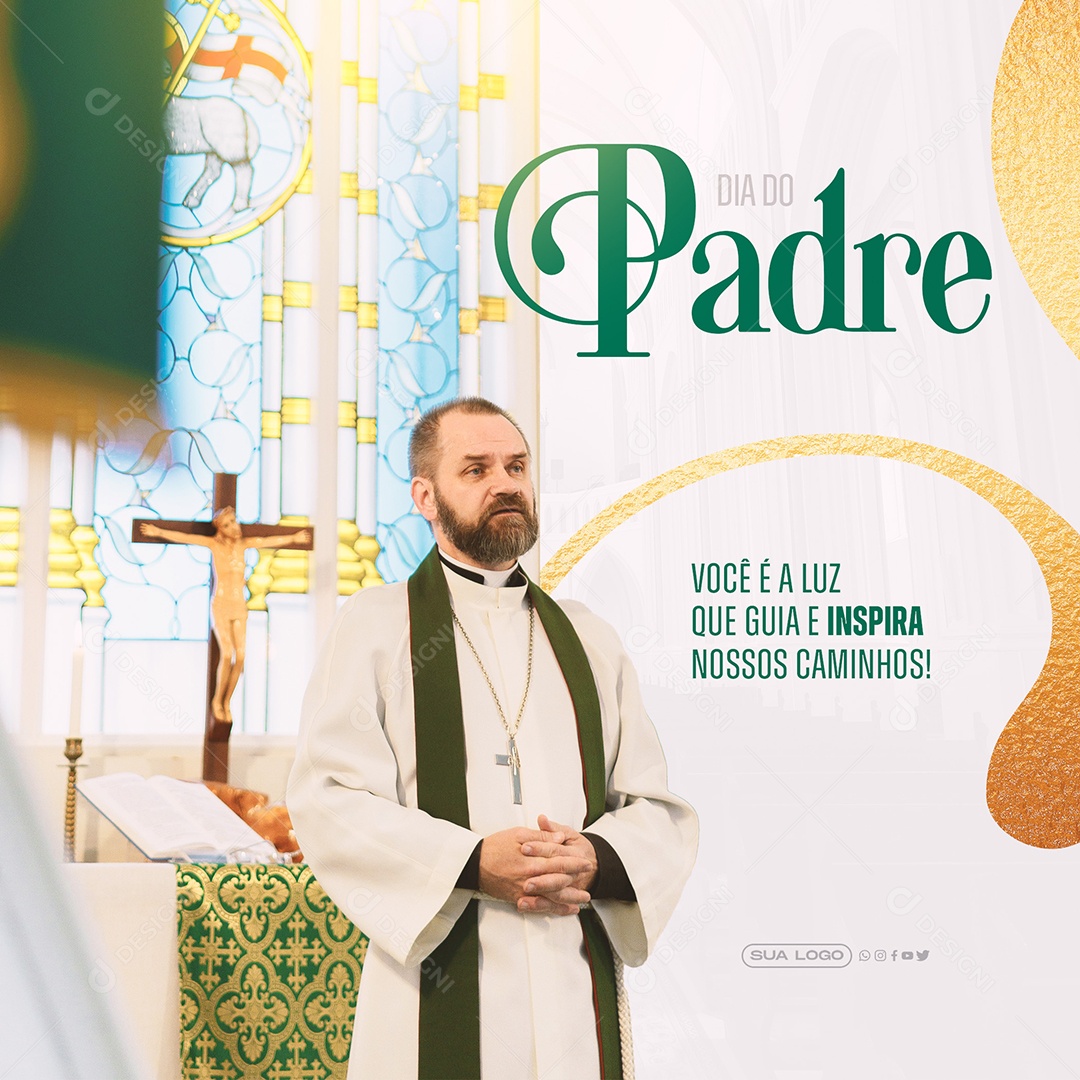 Post  Dia do Padre Inspira Nossos Caminhos Social Media PSD Editável