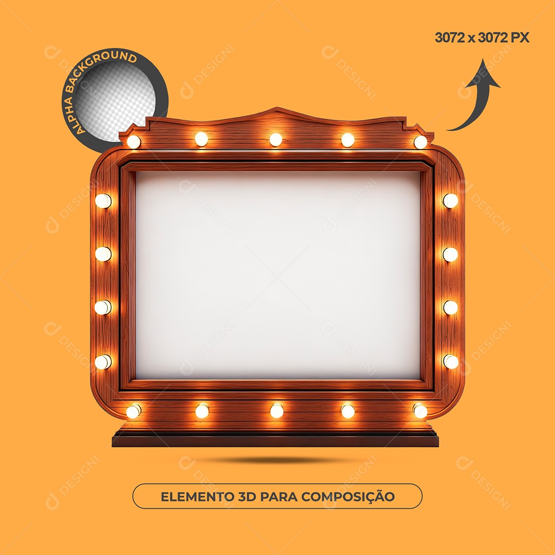 Moldura De Madeira Com Lâmpadas  Elemento 3D Para Composição PSD