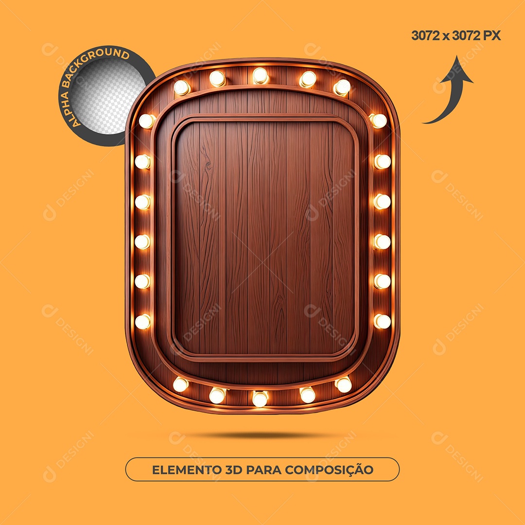 Moldura De Madeira Com Lâmpadas Elemento 3D Para Composição PSD
