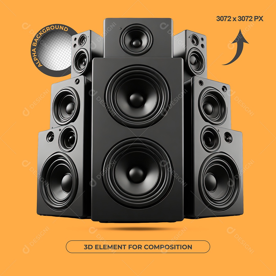 Caixas De Som Pretas Elemento 3D Para Composição PSD