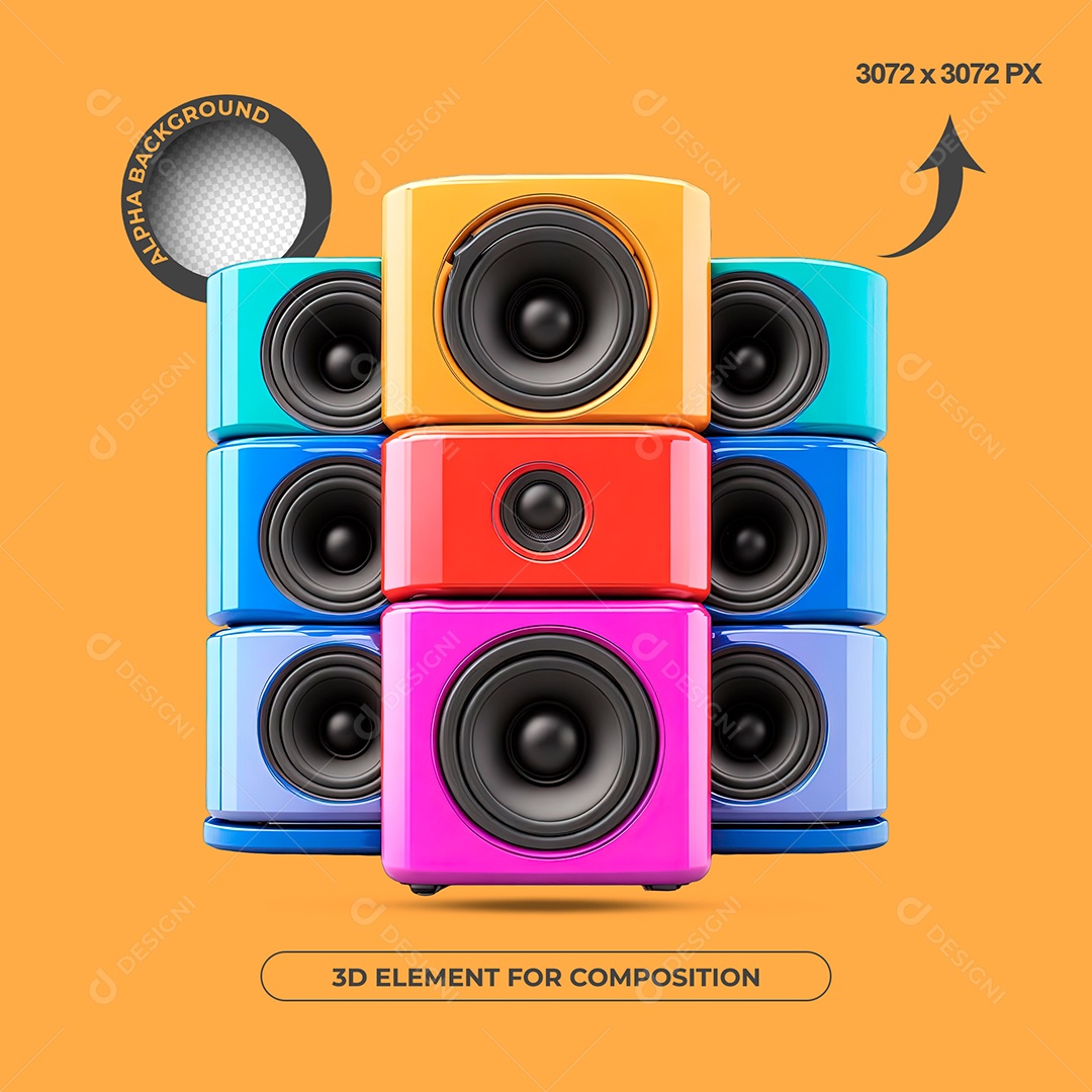 Caixas De Som Coloridas Elemento 3D Para Composição PSD