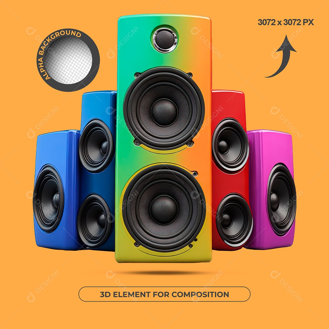 Elemento 3D Caixas De Som Coloridas Para Composição PSD