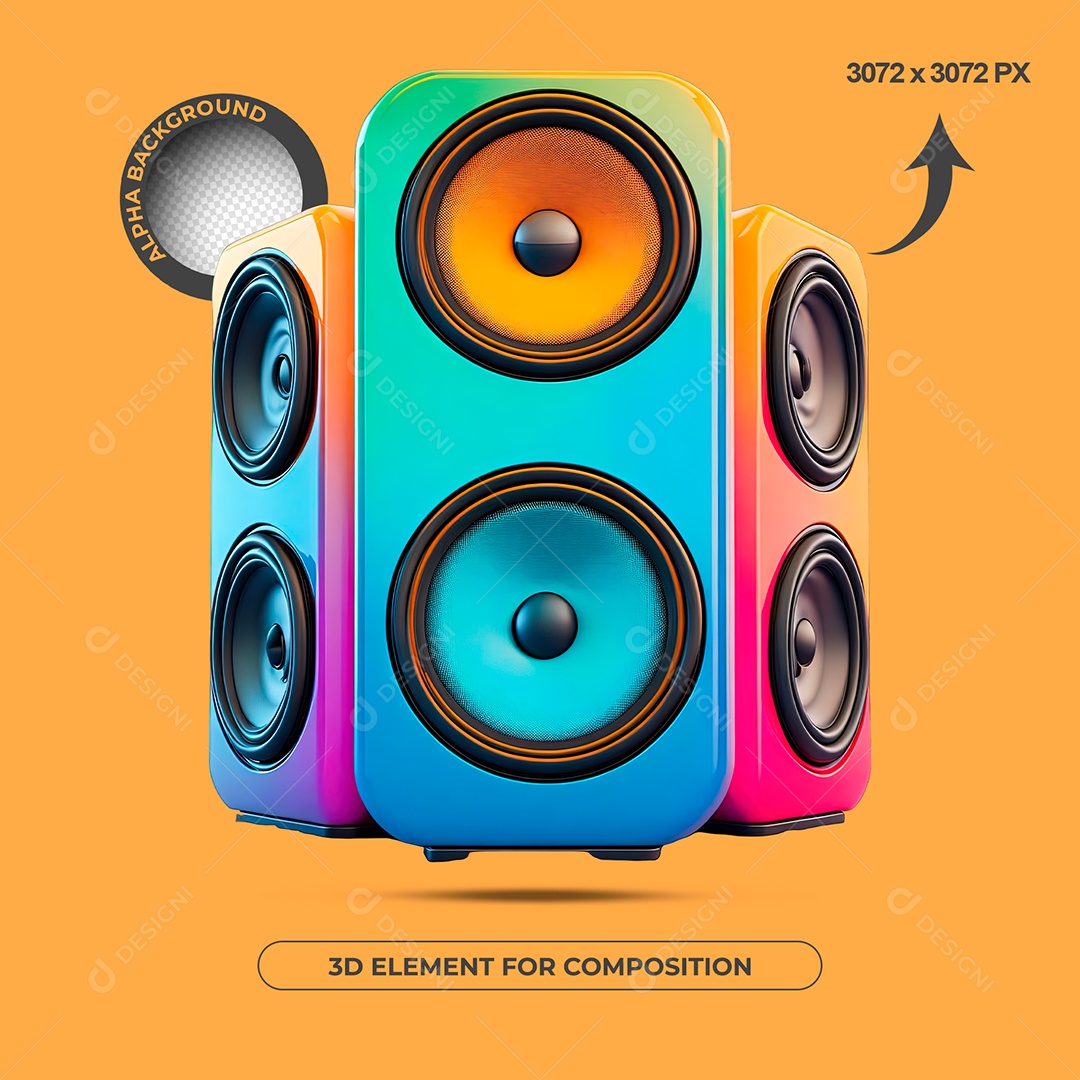 Elemento 3D 3 Caixas De Som Para Composição PSD