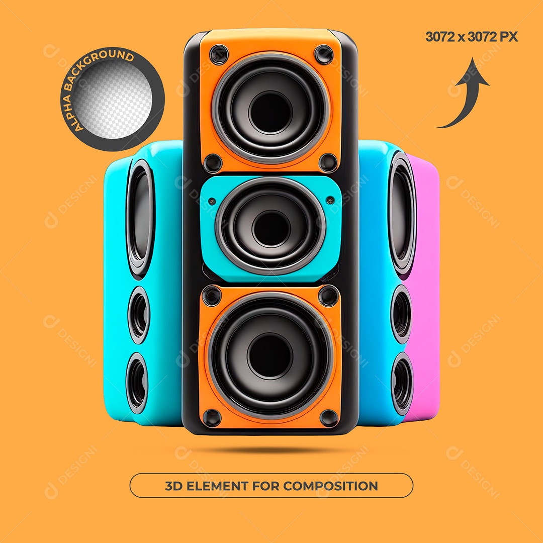 Modelos Caixa De Som Coloridas Elemento 3D Para Composição PSD