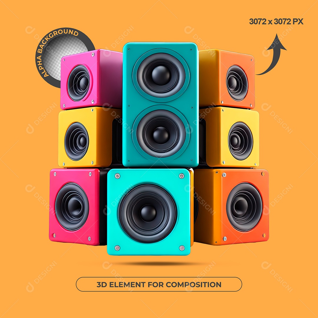 Elemento 3D Caixas De Som Coloridas Para Composição PSD