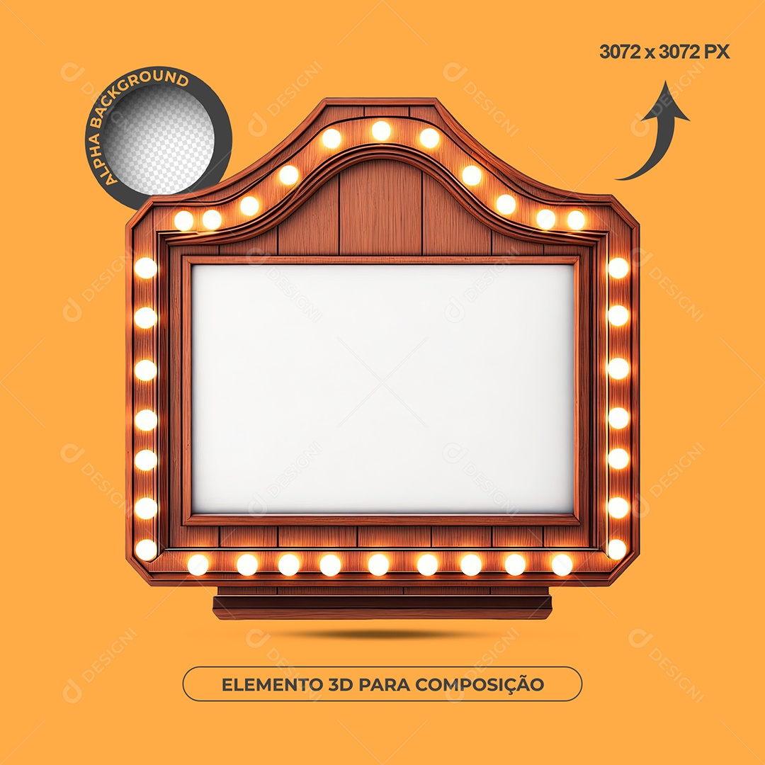Moldura De Madeira Com Lâmpadas Elemento 3D Para Composição PSD
