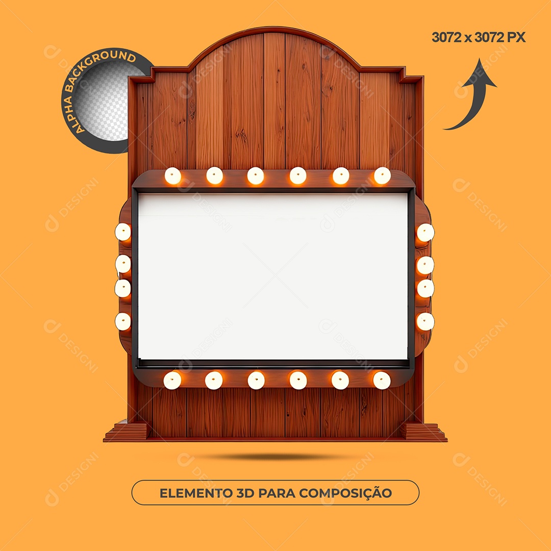 Moldura De Madeira Com Luzes Elemento 3D Para Composição PSD