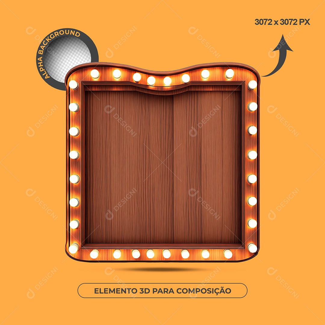 Moldura De Madeira Com Lâmpadas Elemento 3D Para Composição PSD