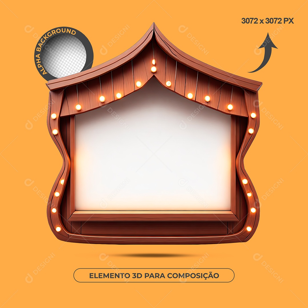 Moldura De Madeira Com Luzes Elemento 3D Para Composição PSD