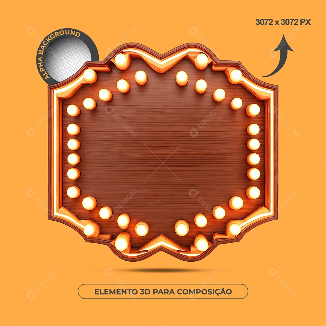 Elemento 3D Moldura De Madeira Com Luzes Para Composição PSD
