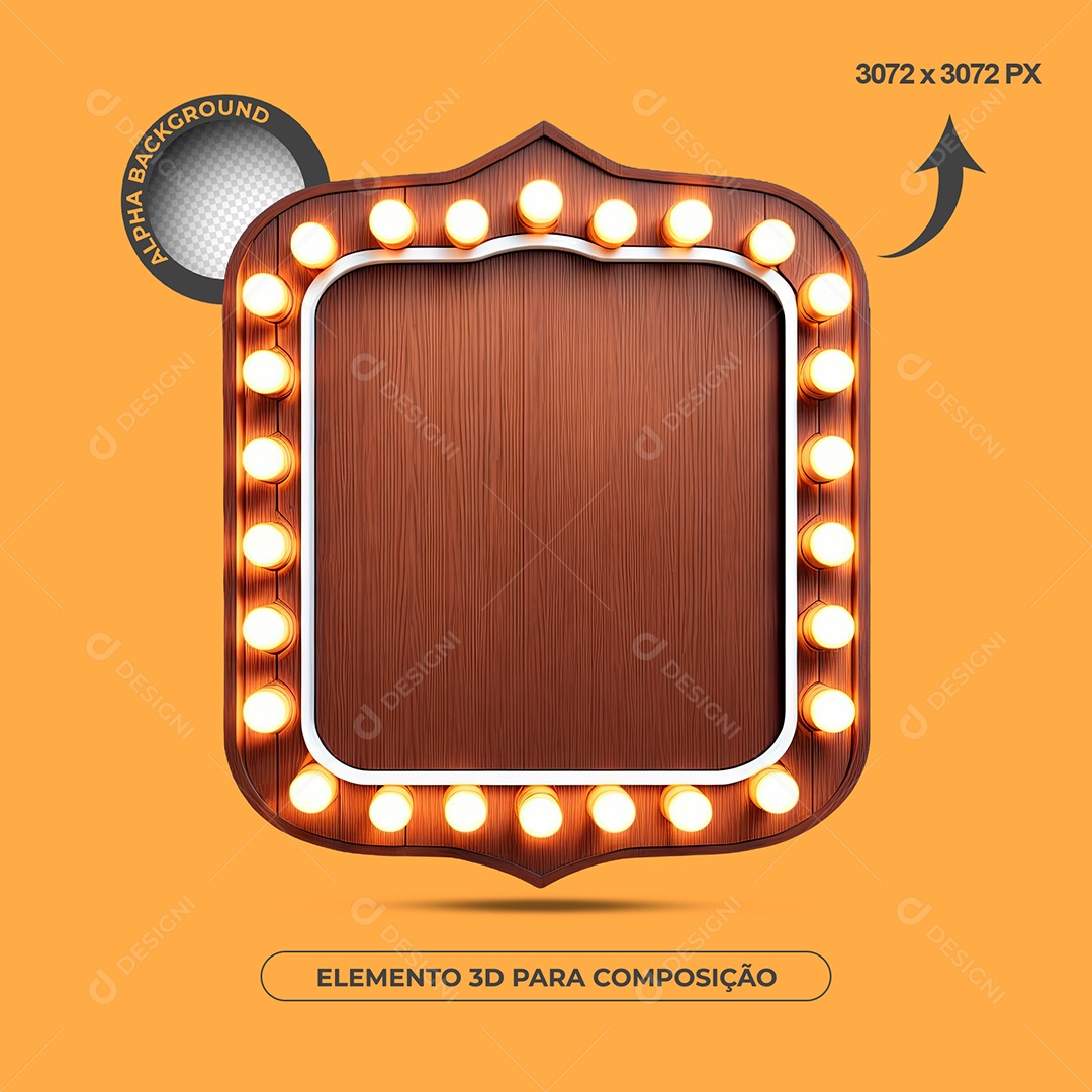 Moldura De Madeira Com Lâmpadas Elemento 3D Para Composição PSD